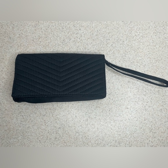 NEIMAN MARCUS Black Satin Evening Bag Wristlet Purse Envelope Quilted - Picture 2 of 8